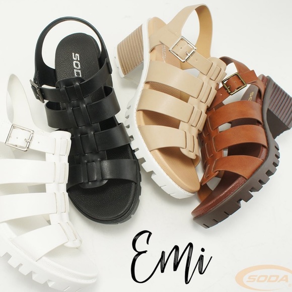 Soda Shoes Emi Taupe Lug Sole Platform Sandal - Picture 2 of 7